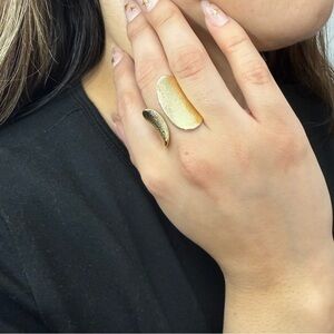18K Gold Plated Adjustable Wave Ring Textured Open Band Statement Jewelry